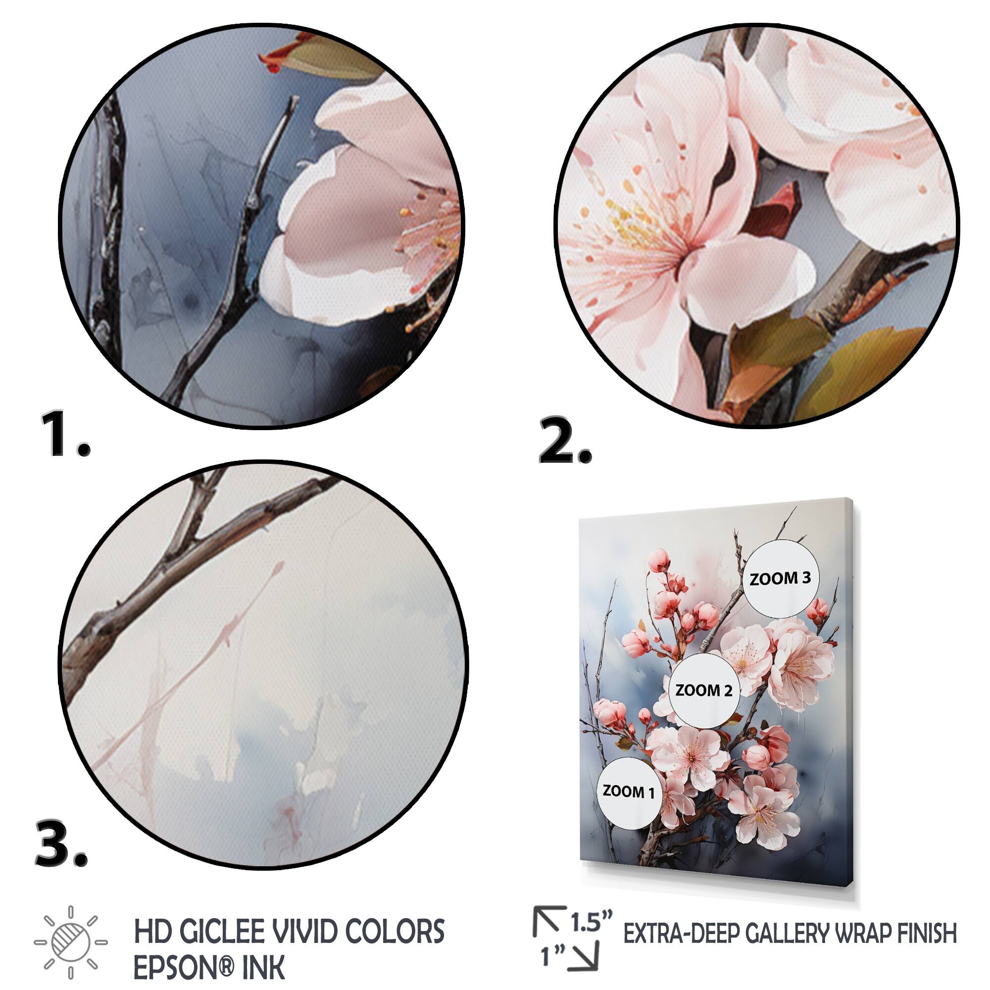 Designart "Pink Blossoms Ethereal Delicacy I" Cherry Blossom Canvas